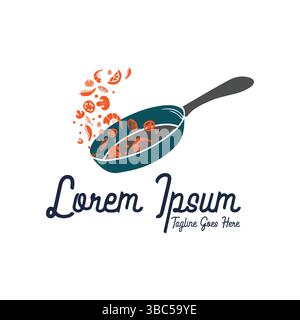 Frying Pan Cooking Seafood for Restaurant Catering Recipe Chef Food Logo Design Stock Vector