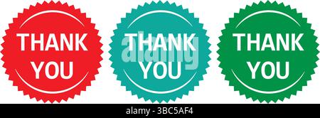 Colorful Round Thank You Stickers in Red, Teal, and Green Stock Vector