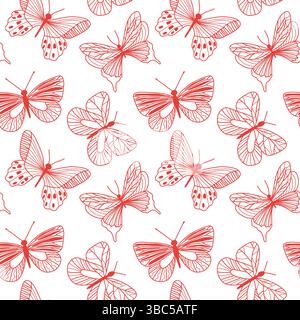 Seamless Pattern of Decorative Red Butterflies on a White Background Stock Vector