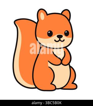 Cute cartoon sitting red squirrel drawing. Kawaii vector clip art illustration. Stock Vector