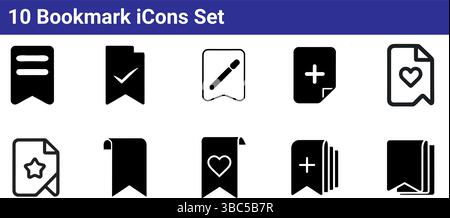 10 Bookmark Icons Set: Simple Vector Graphics Stock Vector