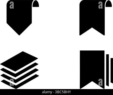 Simple Black Folded Paper Tag Icon: Bookmark icons set Vector Graphic Stock Vector