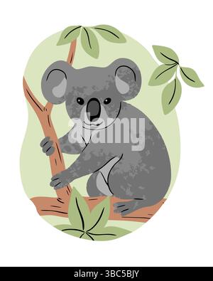 Australian koala on tree. Marsupial wild animal. Fauna and wildlife. Zoology and zoo. Vector isolated illustration Stock Vector