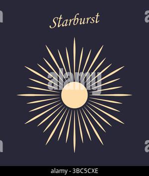 The sun with sun rays on a dark blue background. Solar bursts, elements of a shining star. Stock Vector