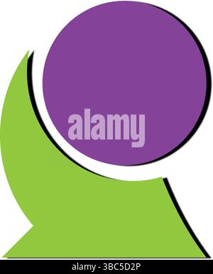 Abstract Vector Logo, Modern Geometric Design with Rotating Purple Circle and Dynamic Green Shape, Realistic Motion Effect on White Background Stock Vector