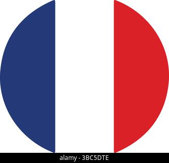 Round France Flag Vector Icon – Isolated French Flag Button Design Stock Vector