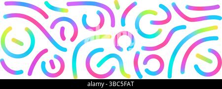 Colorful gradient lines set. Wavy abstract shapes collection. Decorative squiggle doodles. Vector rainbow swirls. Carnival gradations strokes. Creativ Stock Vector