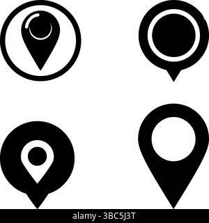 Four Simple Black and White Location Pin Icons: Vector Graphics Stock Vector