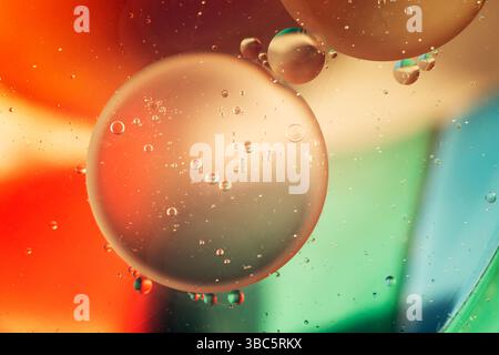 Abstract macro of oil bubbles, daytime, straight-on angle Stock Photo