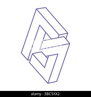 Impossible shapes, optical illusion logo in trendy 2022 Very Peri color, vector tattoo. Optical art objects. Geometric figures. Stock Vector