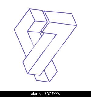 Escher paradox geometry. Optical illusion tattoo in trendy 2022 Very Peri color. Sacred geometric figures. Optical art. Impossible shapes. Stock Vector