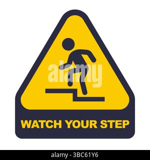 yellow sticker caution step. a man stumbles on the stairs. flat vector illustration Stock Vector