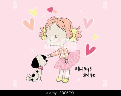 Happy, smiling girl and dog Stock Vector