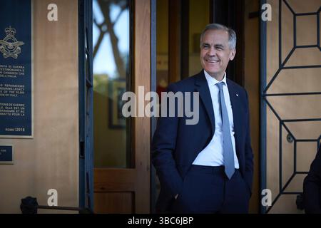 Rome, Italy. 17th May, 2025. Canadian Prime Minister Mark Carney, waits to welcome Ukrainian President Volodymyr Zelenskyy, for a bilateral meeting, May 17, 2025 in Rome, Italy. The two met before attending the inaugural Mass for Pope Leo XIV in St. Peter's Square. Credit: Ukraine Presidency/Ukrainian Presidential Press Office/Alamy Live News Stock Photo