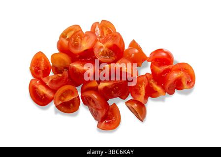 Sliced ripe cherry tomatoes isolated on white with clipping path includes Stock Photo