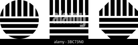 Black striped circle, square and octagon shapes. Streaky geometric shapes isolated on white background. Minimalistic design elements. Vector graphic illustration. Stock Vector
