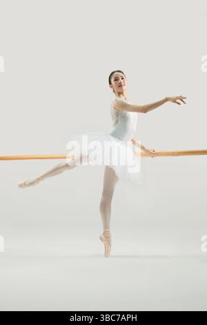 a ballet dancer practicing at the barre​ Stock Photo