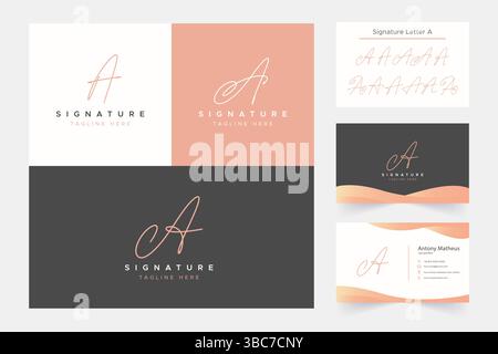 Letter A Signature Handwritten Logo with Business Card and Optional Style Type Stock Vector