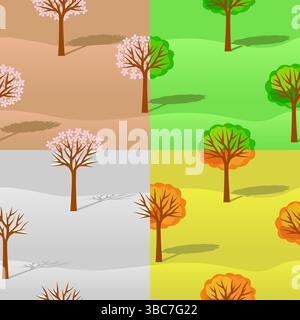 Seamless pattern with trees at four seasons Stock Vector