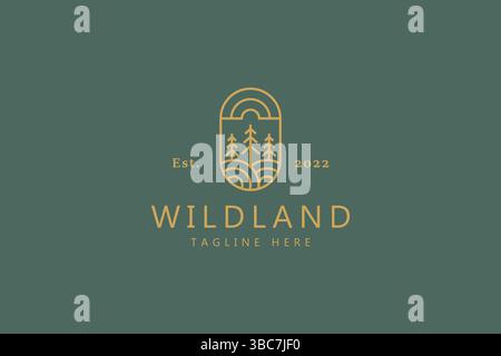 Natural Outdoor Pine Tree Logo Template. Vector Illustration Badge Symbol. Stock Vector