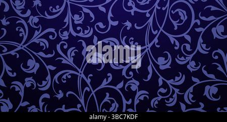 dark blue floral wallpaper with swirls background seamless pattern elements in the style of baroque Scrollwork Textured for Invitations and Stationery Stock Vector