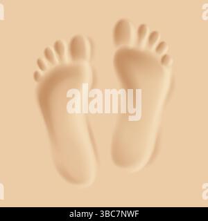 Digital illustration of men footprints on smooth sand. Beige tones convey warmth and calmness. Represents summer vacations or peaceful beach days. Stock Vector