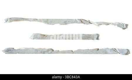 Long lines of used ripped masking tapes on white background with clipping path Stock Photo