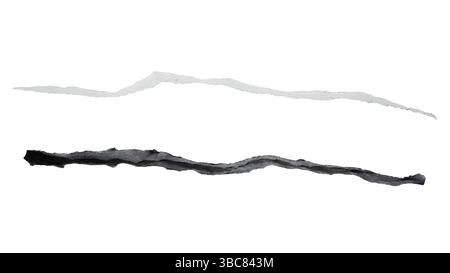 White and black ripped paper edges on white background with clipping path Stock Photo