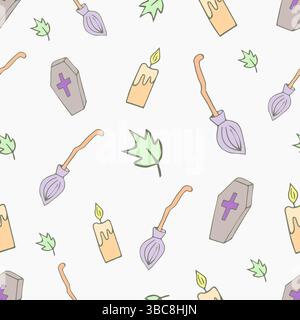 seamless Halloween pattern with bat, spider on a pink background, vector Stock Vector