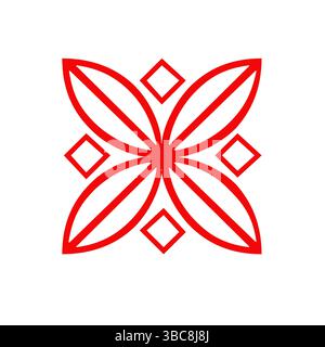Red Handmade Floral Geometric Vector Design – Abstract Line Art Symbol Stock Vector
