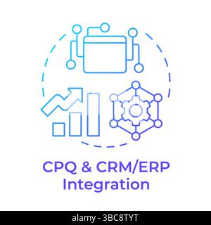 CPQ and CRM or ERP integration blue gradient concept icon Stock Vector