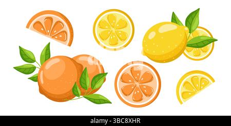 Oranges and Lemons, Flat Cartoon Illustration Stock Vector