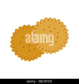 Two round Crackers, Flat Bakery Illustration Stock Vector