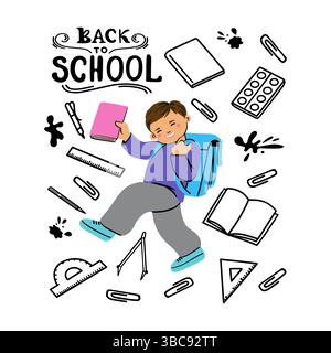 Student surrounded by doodle school supplies  Stock Vector