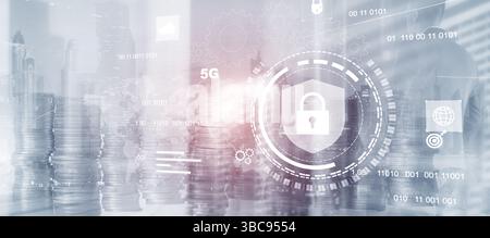 Cyber Security Encrypted Technology, Digital Information Protected Information privacy antivirus. Stock Photo
