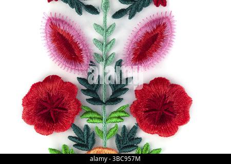 Part of the lace made of light-coloured patterns and flowers on a white background Stock Photo