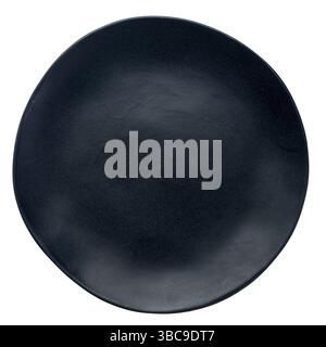 Empty black ceramic plate with an irregular edge isolated on white Stock Photo