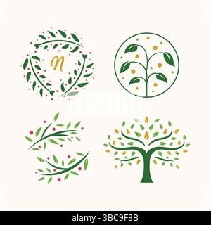 Abstract Nature Leaf, Branch and Tree Decorative Logo Concept for Business. Stock Vector