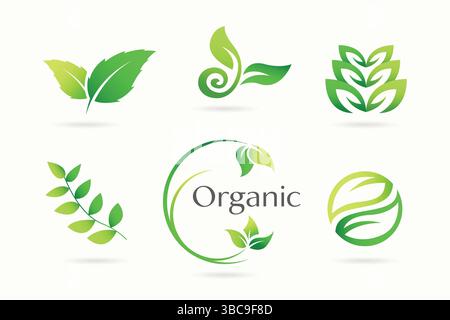 Green Leaf Garden, Botanical and Organic Logo Set. Stock Vector