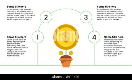 Infographic template with 4 options or steps. Coin plant. Can be used for workflow layout, diagram, banner, webdesign. Vector illustration Stock Vector