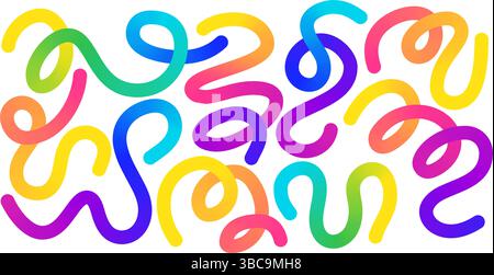 Sinuous twisting rainbow shapes - looping curvy lines, undulating swirls gradient vivid hues abstract pattern. Stock Vector