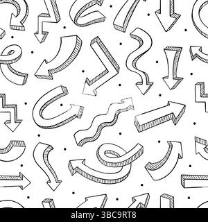 Doodle 3d arrows seamless pattern. Hand drawn web backdrop, business education management print. Stylish simple decorative neoteric vector background Stock Vector