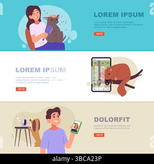 Pet owners. smart gadgets for domestic pets. vector horizontal banners Stock Vector