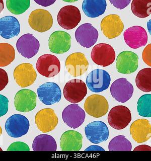Rainbow Watercolor Dots on Linen – Playful Modern Polka Dot Pattern Stock Vector