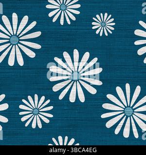 Seamless pattern of hand-drawn  daisies with textured centers linen background Stock Vector