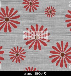 Seamless pattern of hand-drawn  daisies with textured centers linen background Stock Vector