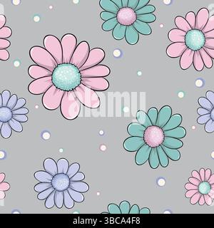 Seamless Pattern of Hand-Drawn Flowers on Background Stock Vector