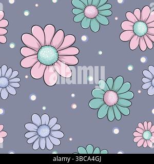 Seamless Pattern of Hand-Drawn Flowers on Background Stock Vector
