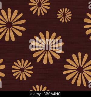 Seamless pattern of hand-drawn  daisies with textured centers linen background Stock Vector