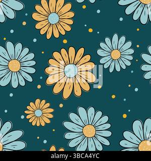 Seamless Pattern of Hand-Drawn Flowers on Background Stock Vector